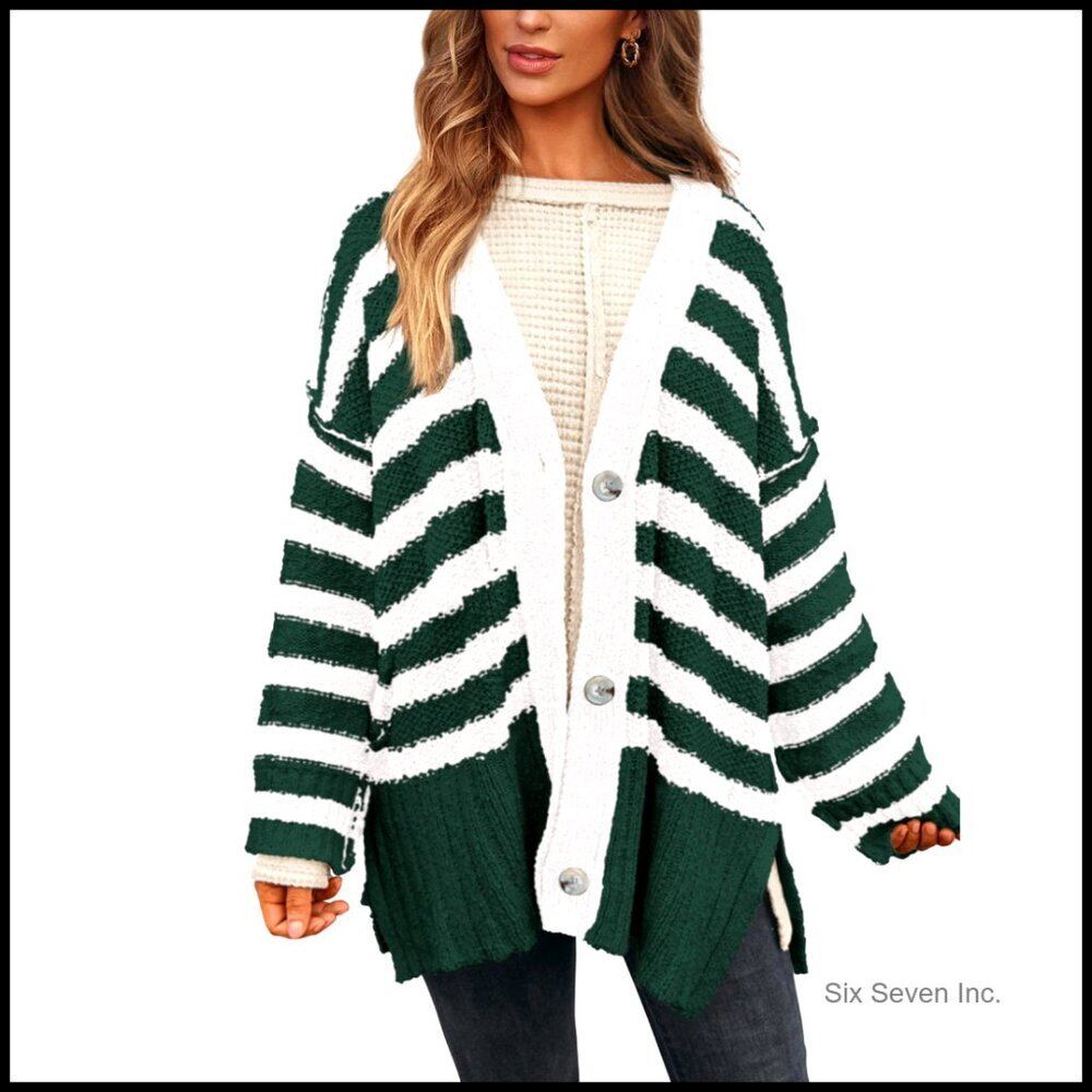 Oversized Chunky Knit Cardigan Sweater Long Sleeve Button Down Open Front